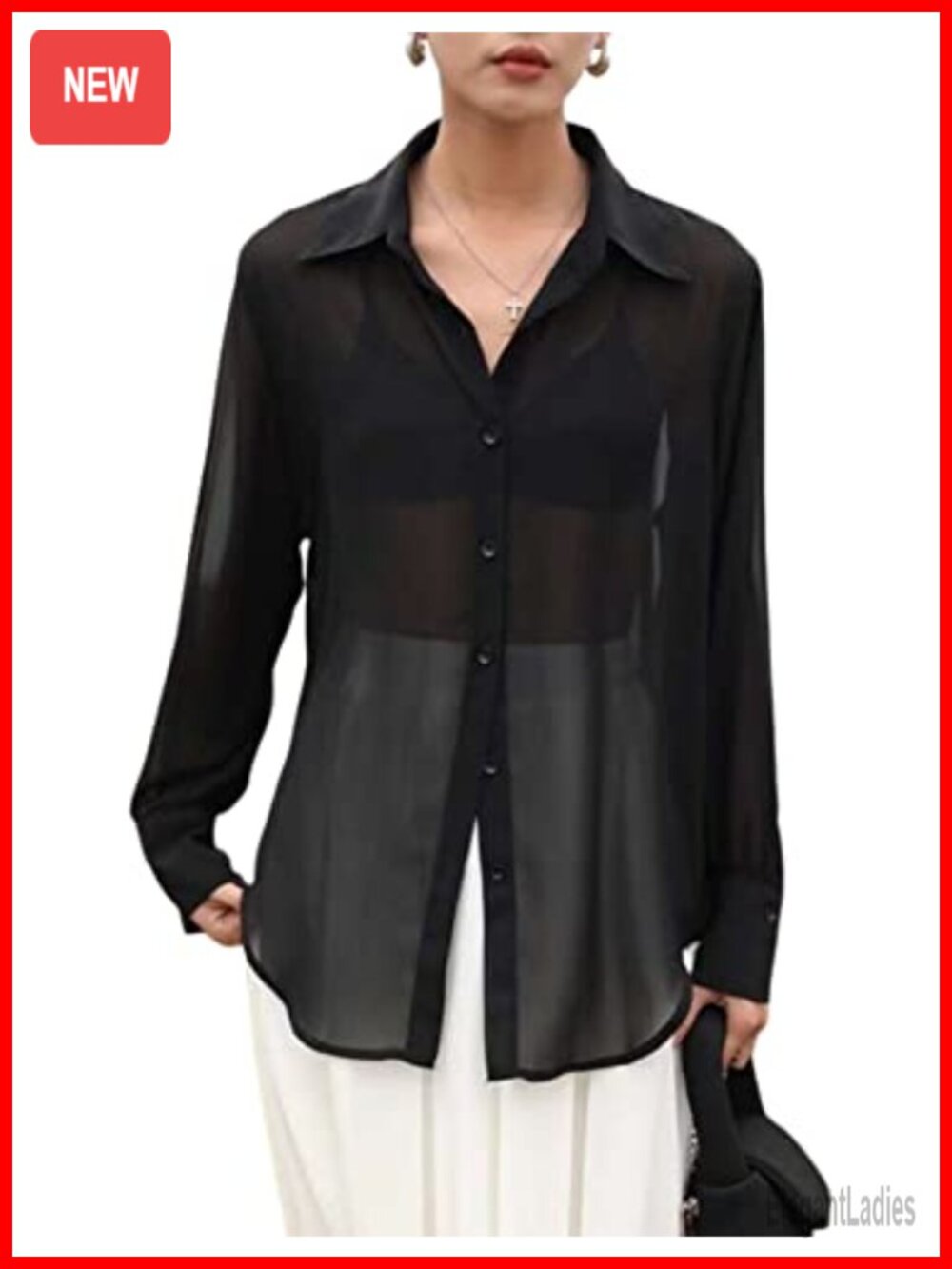 Sheer Button Up Blouse Long Sleeve Mesh Shirt for Women